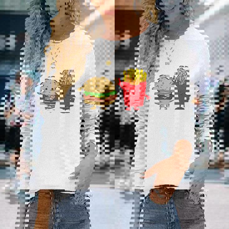 フライドポテト ハンバーガー チーズバーガー 友達 ファストフード フライドポテト 長袖Tシャツ 彼女への贈り物