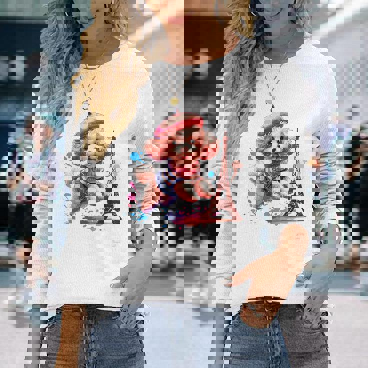 フランス パリ エッフェル塔 ファッション トイ プードル パリ 子犬 長袖Tシャツ 彼女への贈り物