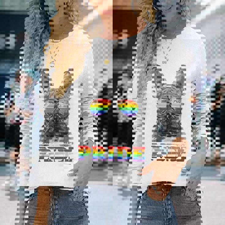 フレンチブルドッグ ゲイプライド Lgbt レインボーフラッグ サングラス Lgbtq 長袖Tシャツ 彼女への贈り物