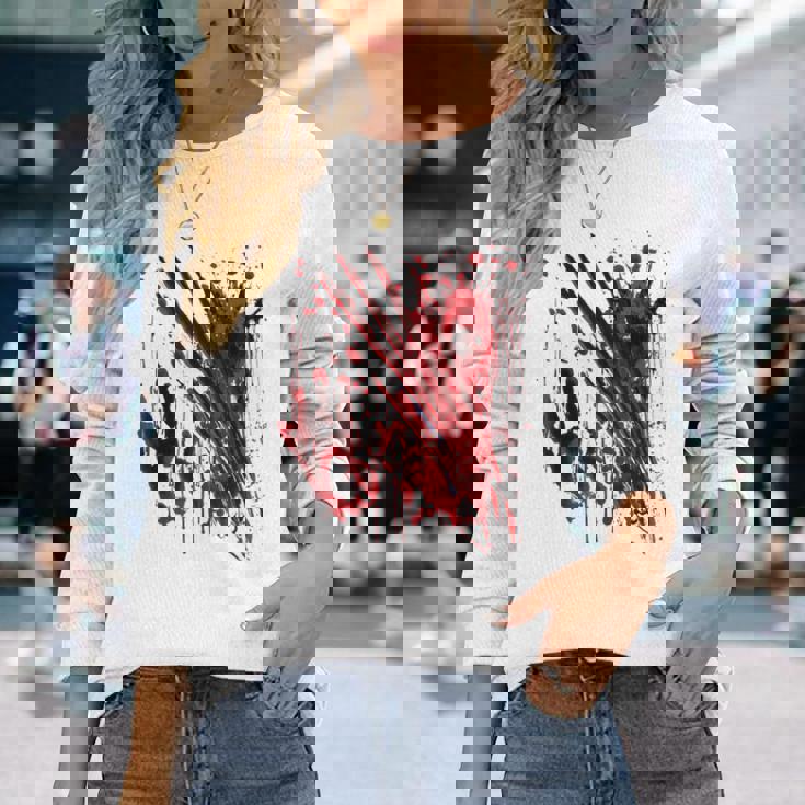 ブラッドシャツ ブラッディスプラッター ハロウィン 血 ステンド グラフィック 長袖Tシャツ 彼女への贈り物