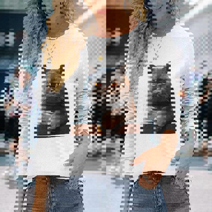 ブリティッシュショートヘア猫猫ママ猫ママかわいい猫 長袖tシャツ 長袖Tシャツ 彼女への贈り物