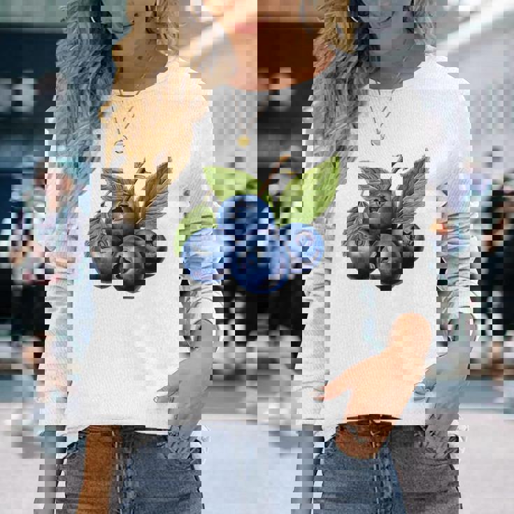 ブルーベリー愛好家のためのブルーベリーデザイン 長袖Tシャツ 彼女への贈り物