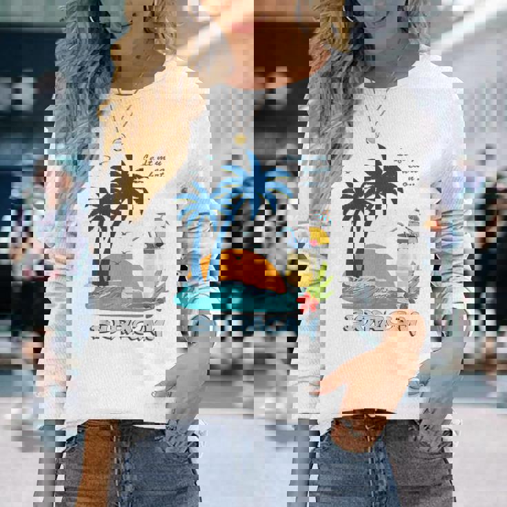 ボラカイ島 ヤシの木 日没 花 フィリピン ビーチ カクテル パラワン島 東南アジア 海鳥 島 贈り物 海 お土産 セブ 長袖Tシャツ 彼女への贈り物