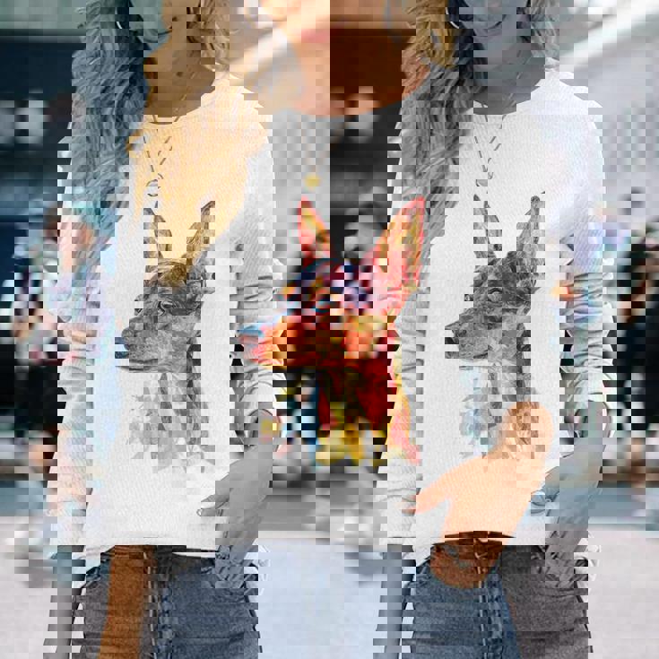 ミニチュア ピンシャー 犬 ペット カラフル ミニチュア ピンシャー 長袖Tシャツ 彼女への贈り物