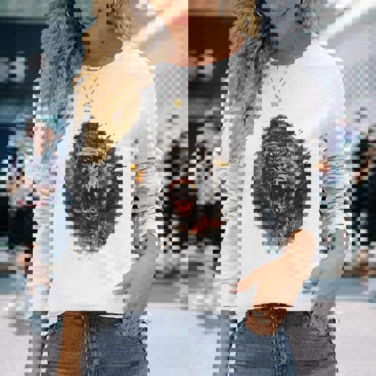 モンキー ゴリラ シルバーバック アニマル スプラッシュ グラフィティ アート 長袖Tシャツ 彼女への贈り物