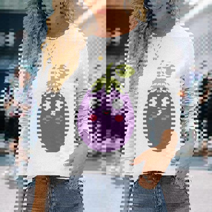 ユーモアフードナスのシンプルなナス 長袖tシャツ 長袖Tシャツ 彼女への贈り物