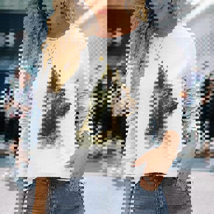 ヨークシャーテリア 犬 モチーフ ペット アートワーク ヨークシャーテリア 長袖Tシャツ 彼女への贈り物