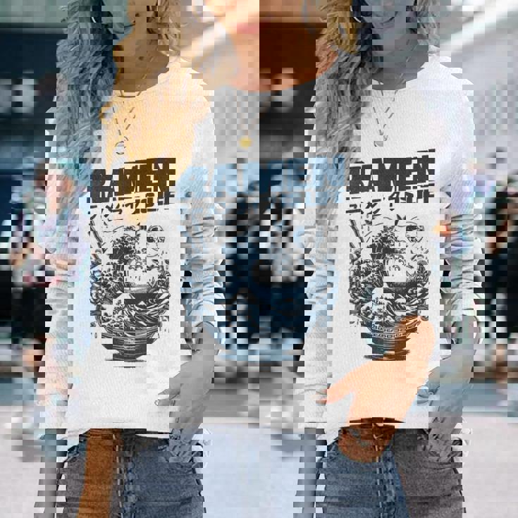 ラーメンは人生、マンガアニメオタクジャパンかわいいラーメン 長袖Tシャツ 彼女への贈り物