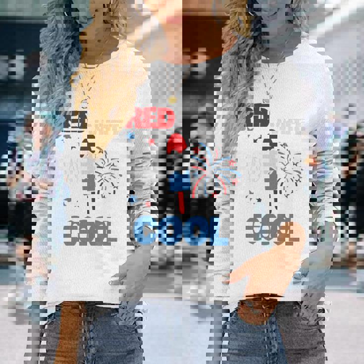 レッド ホワイト クールなアメリカ国旗 アイスキャンディー 面白い 7月4日 長袖tシャツ 長袖Tシャツ 彼女への贈り物