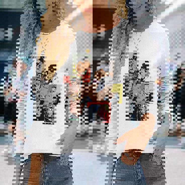 レトロコミックキス、コラージュ、ビンテージポップアートキスコミックスタイル 長袖tシャツ 長袖Tシャツ 彼女への贈り物