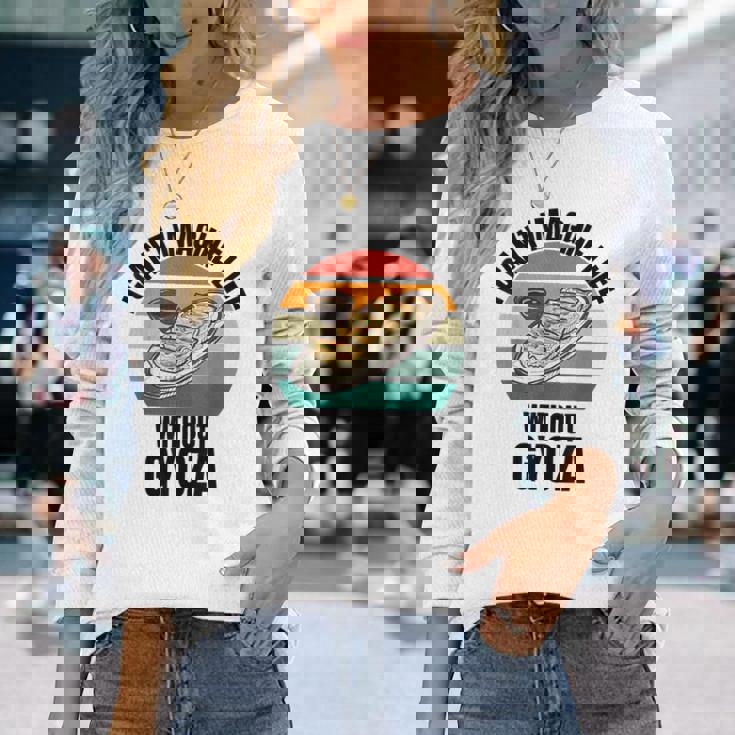 レトロ可愛い餃子 ギョーザなしでは人生は想像できない。 長袖Tシャツ 彼女への贈り物