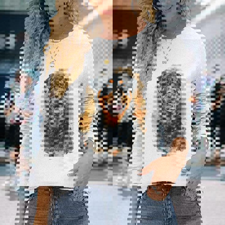 ロットワイラー 犬 モチーフ ペット アートワーク カラフル ロットワイラー 長袖Tシャツ 彼女への贈り物