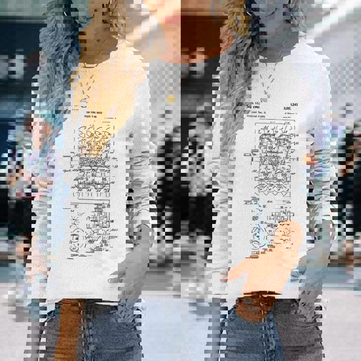 ヴィンテージエンジンブロックの青写真図–メンズカーグラフィック 長袖Tシャツ 彼女への贈り物