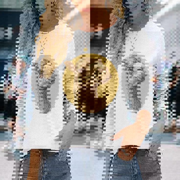 ヴィンテージラクダのイラスト 長袖tシャツ 長袖Tシャツ 彼女への贈り物