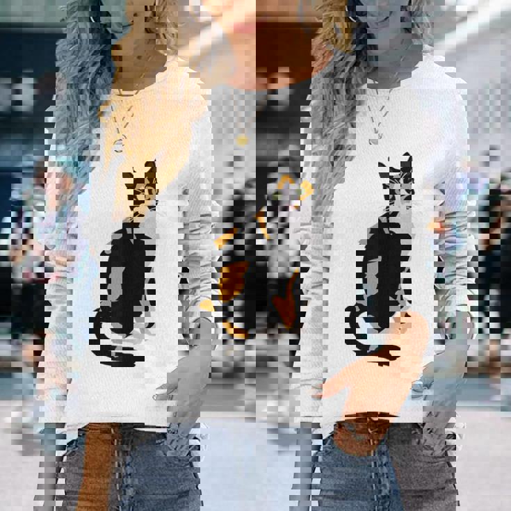 三毛猫ポートレート かわいい三毛猫 三毛猫好き 長袖Tシャツ 彼女への贈り物