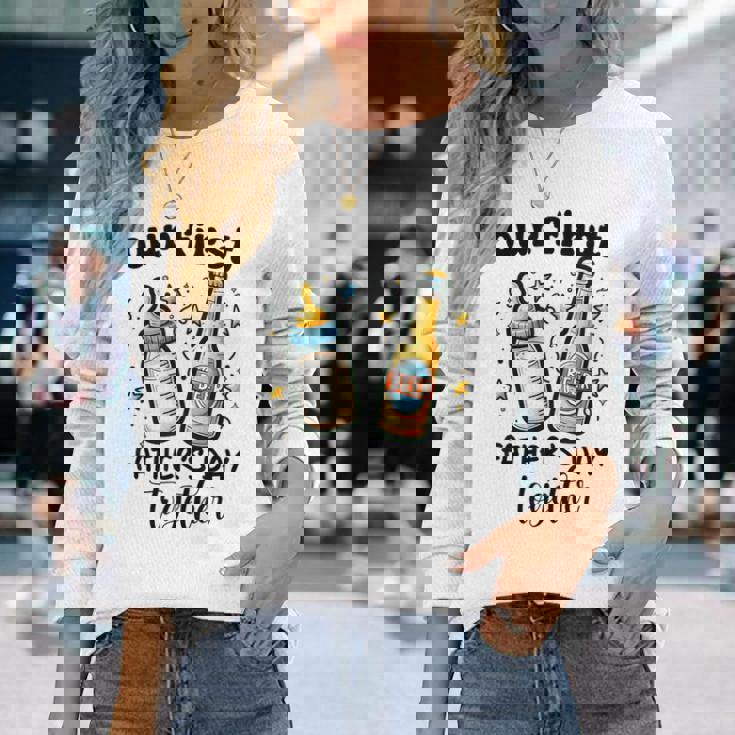 初めての父の日一緒に面白いお父さんと赤ちゃん 長袖Tシャツ 彼女への贈り物