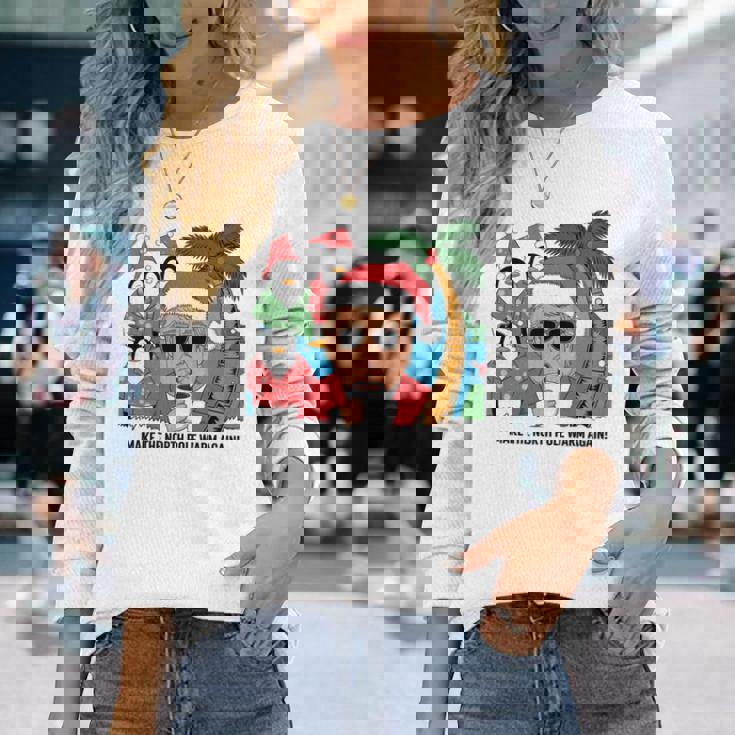 北極を再び暖かく 面白い トランプ ホットココアトロピック 長袖tシャツ 長袖Tシャツ 彼女への贈り物