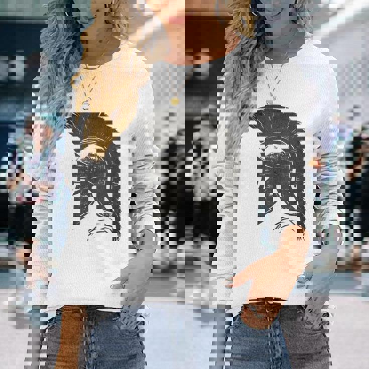 古代戦士ギリシャローマスパルタ兵士ヘルメットグラフィック 長袖Tシャツ 彼女への贈り物