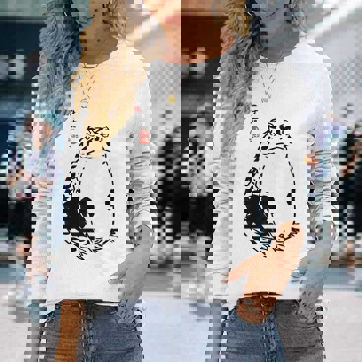 和風カエル漢字ミニマリストアート 長袖Tシャツ 彼女への贈り物