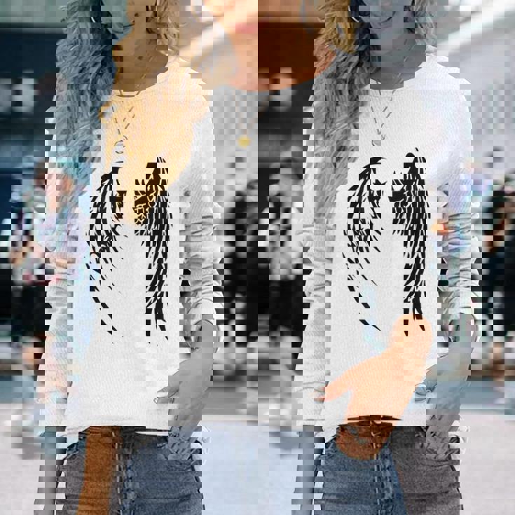 天使 悪魔 翼 神話 信仰 長袖Tシャツ 彼女への贈り物