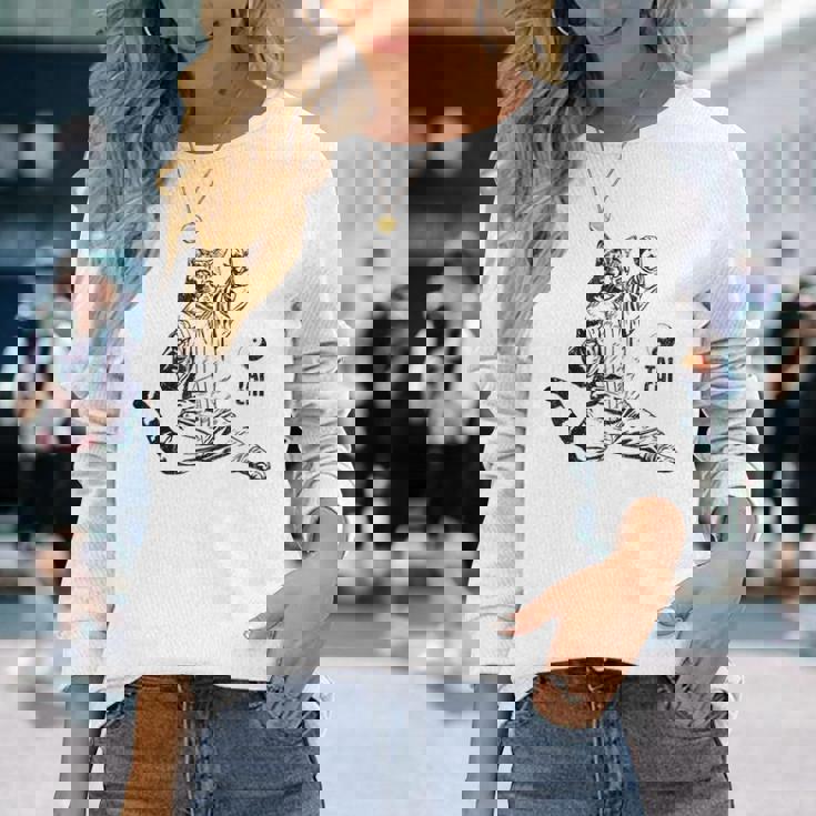 太極拳 猫 格闘技 面白い 猫 格闘 長袖Tシャツ 彼女への贈り物