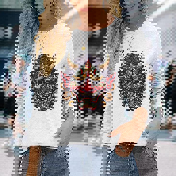 妖怪はにゃおにマスク 日本の悪魔 鬼鬼 鬼 鬼 おにマスク 長袖Tシャツ 彼女への贈り物