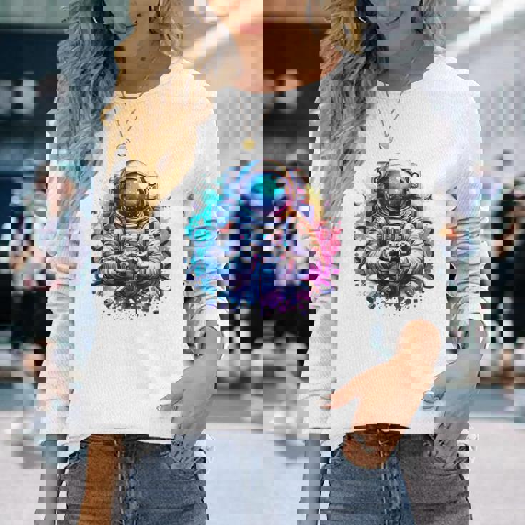 宇宙飛行士宇宙ギフト 科学ギフト 面白い宇宙ゲーマー 長袖Tシャツ 彼女への贈り物