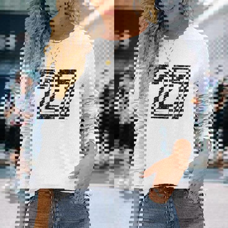 数字 27 ヴィンテージ ブラックホワイト 長袖Tシャツ 彼女への贈り物