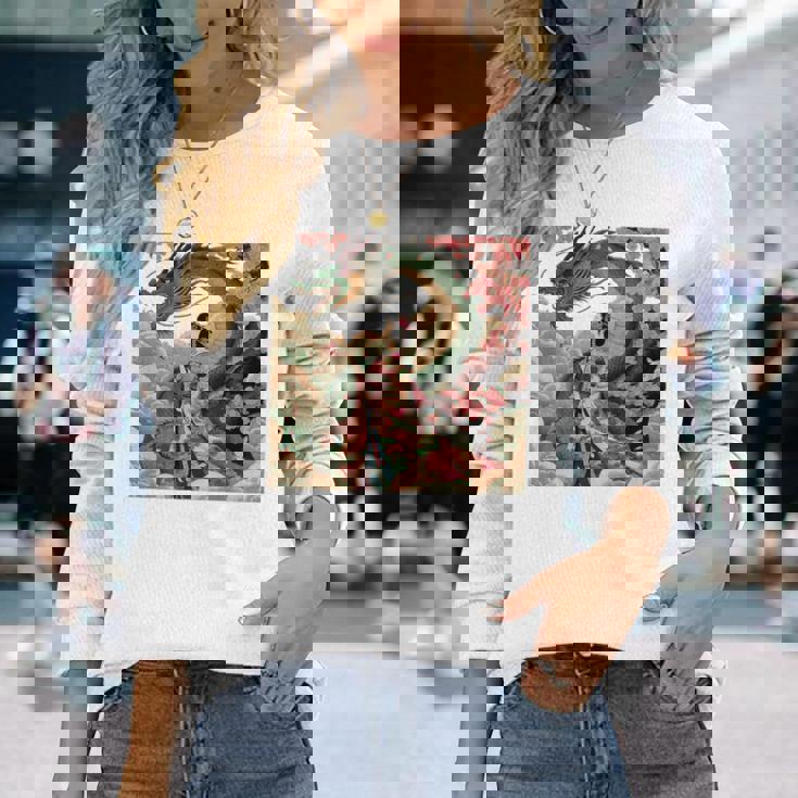 日本 浮世絵 桜 着物 竜 綺麗 日本髪 長袖Tシャツ 彼女への贈り物