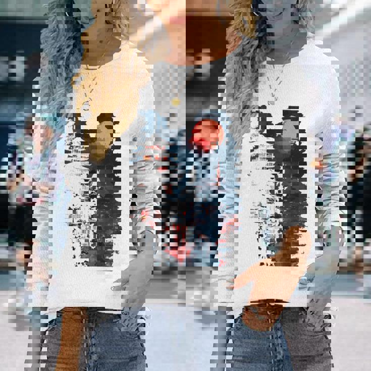 日本の忍者バックプリント。 長袖Tシャツ 彼女への贈り物