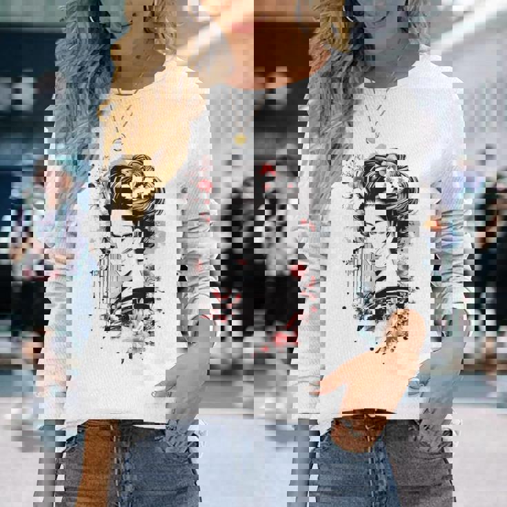 日本の芸者アートグラフィックtシャツ メンズ レディース キッズ 長袖Tシャツ 彼女への贈り物