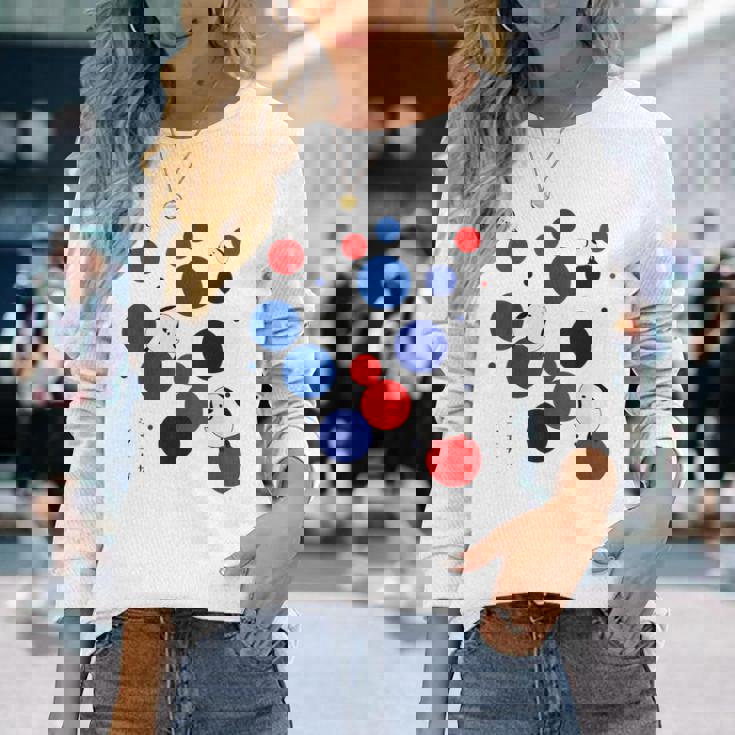 日本の野鳥 シマエナガ 赤 青 ドット 丸 水玉 関西 イベント 家族 お揃い 長袖Tシャツ 彼女への贈り物