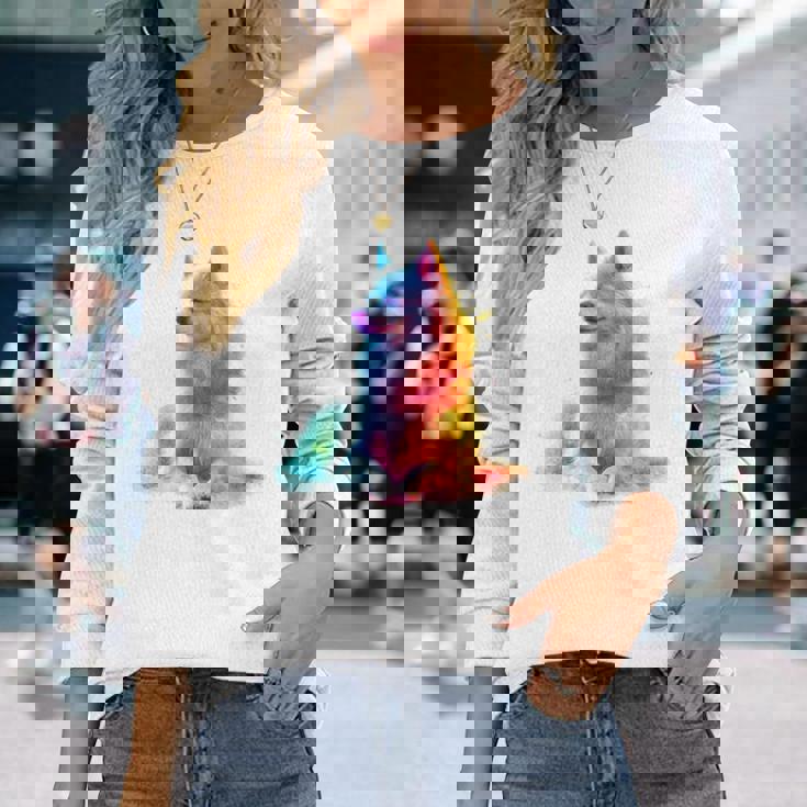 日本スピッツ 犬 モチーフ ペットアート 日本スピッツ 長袖Tシャツ 彼女への贈り物