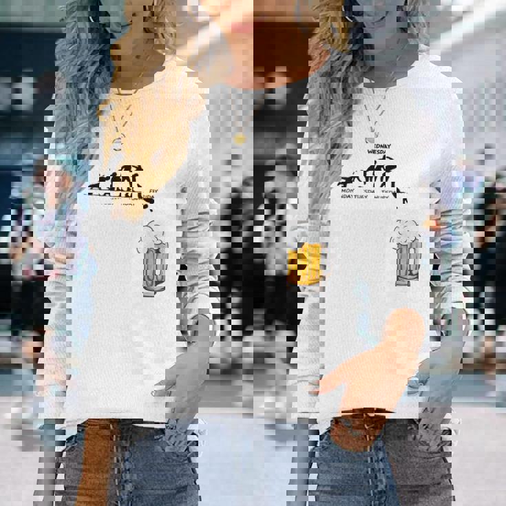 月曜日金曜日 スティックマン ビールウィークジャンプ エネルギー 皮肉 長袖Tシャツ 彼女への贈り物