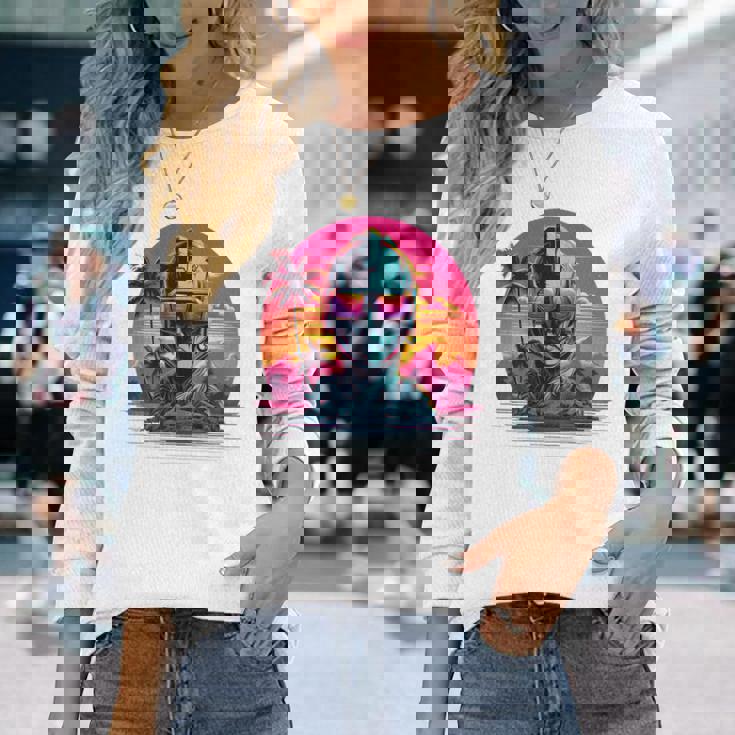 バックプリント 未来派 レトロ ヴェイパーウェーブ サイバーパンク 彫刻 長袖Tシャツ 彼女への贈り物