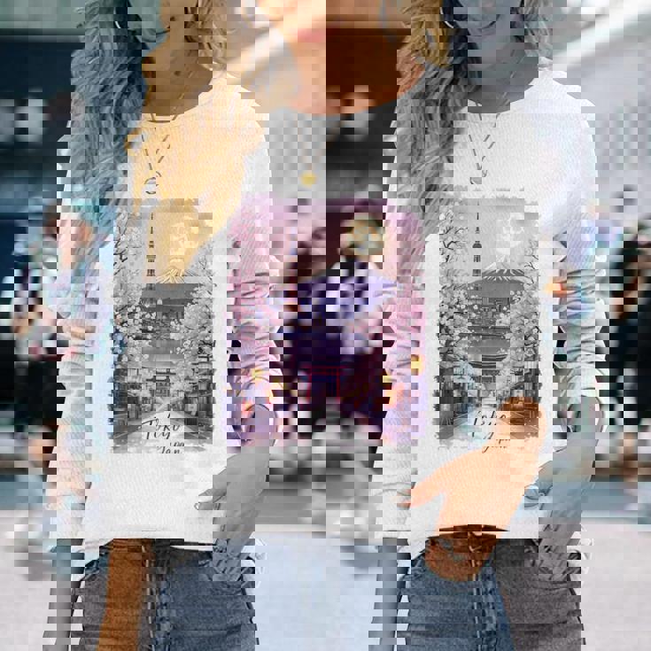 東京 日本 桜 夜景 お土産 長袖Tシャツ 彼女への贈り物