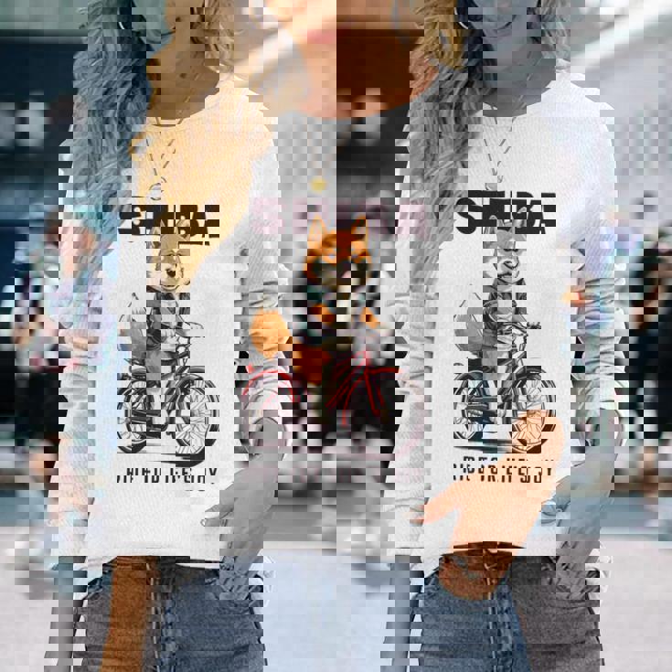 柴犬 いぬ イラスト 柴犬好き 犬好き 自転車 かわいい おもしろ レトロ Ride For Life's Joy 長袖tシャツ 長袖Tシャツ 彼女への贈り物