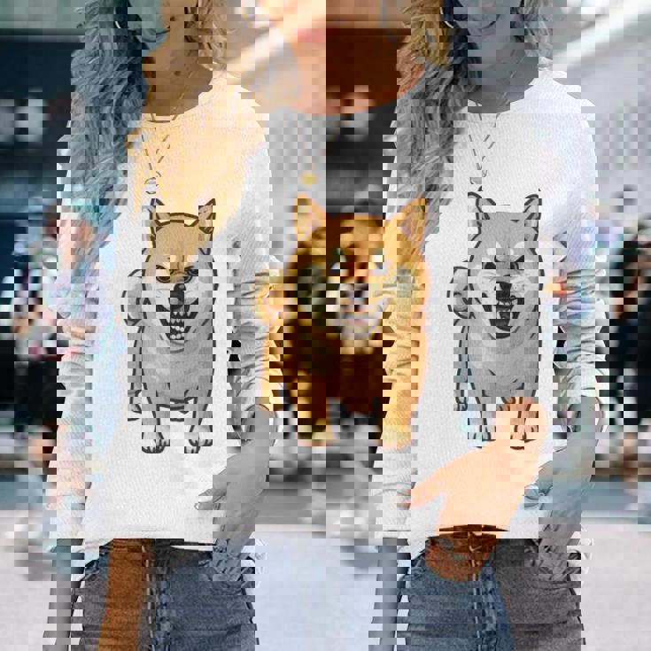 柴犬 犬 ムキッ ムキ顔 水彩 我慢の限界 怒る犬 イラスト おもしろ 長袖tシャツ 長袖Tシャツ 彼女への贈り物