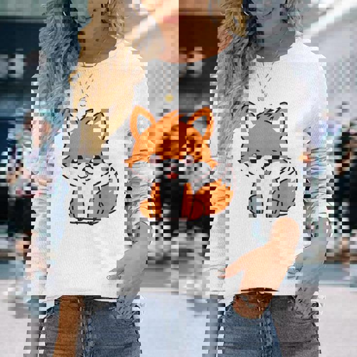 森のかわいい面白いキツネの子動物は小さなキツネが大好きです 長袖Tシャツ 彼女への贈り物