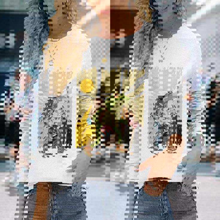 楽しいカエル ハイキングと登山愛好家 長袖Tシャツ 彼女への贈り物