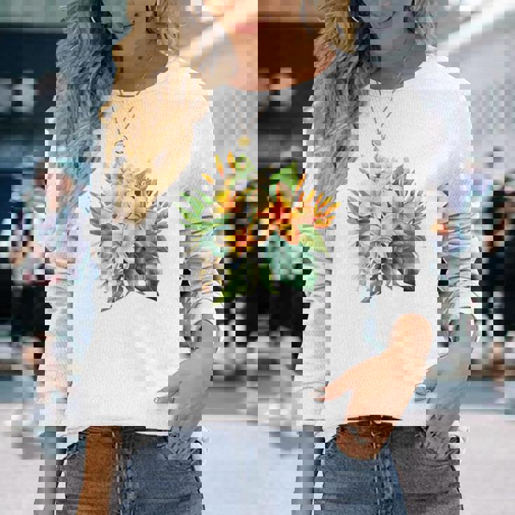 水彩 プルメリア ブーケ シャツ ハワイアン トロピカル フローラル 長袖Tシャツ 彼女への贈り物