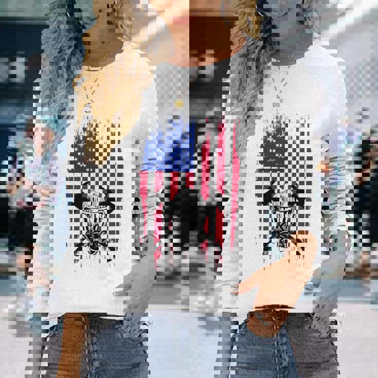 消防士 アメリカ国旗 7月4日 男性 お父さん 消防士 長袖tシャツ 長袖Tシャツ 彼女への贈り物