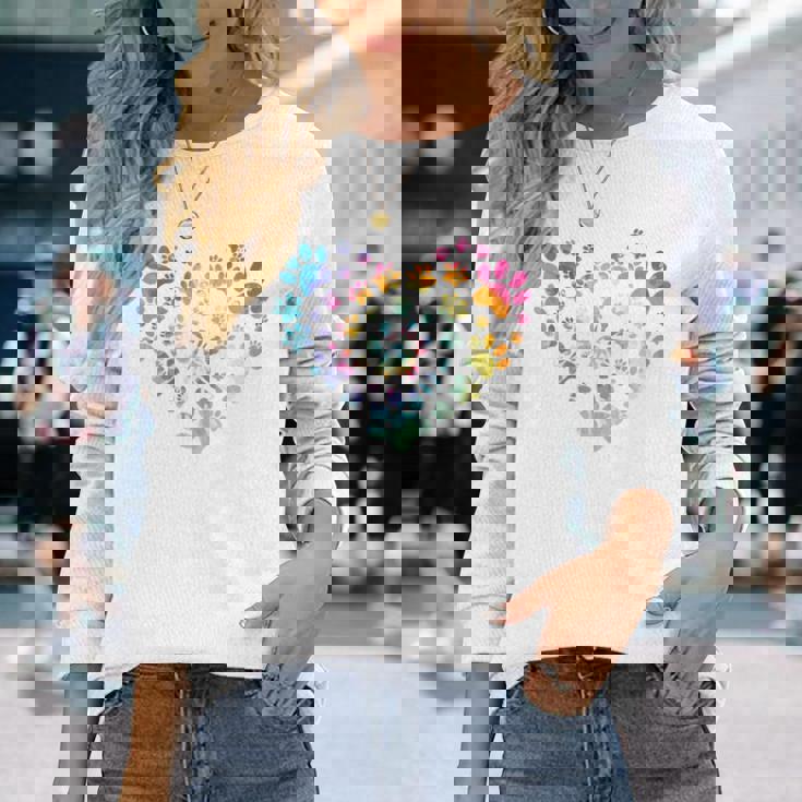 バックプリント 犬の足跡 犬 ペット 足跡 プリント 長袖Tシャツ 彼女への贈り物