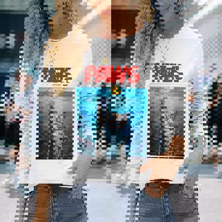 猫 ねこ 海 Paws アヒル 長袖Tシャツ 彼女への贈り物