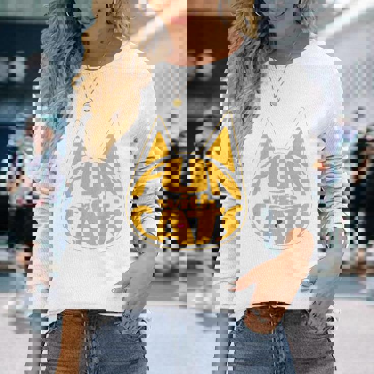 猫と一緒に楽しい！ バックプリント かわいい ねこ好き おもしろ 長袖Tシャツ 彼女への贈り物