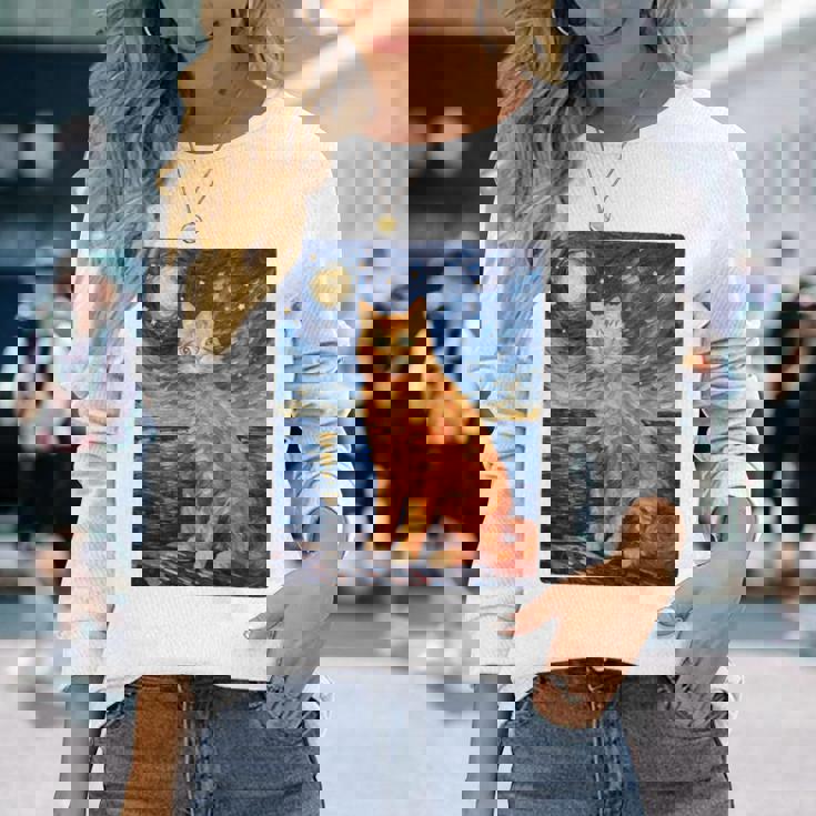 猫のポートレートオイル印刷甘い子猫 長袖tシャツ 長袖Tシャツ 彼女への贈り物