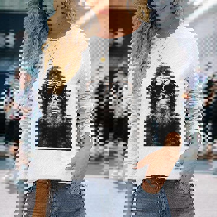 猿の恋人 アート 図面 動物 抽象 グラフィック 猿 長袖Tシャツ 彼女への贈り物