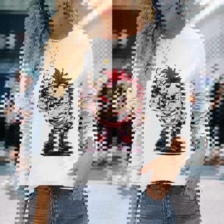 生意気なパンクロックロッカー イロとブーツ付き 面白いパンク 長袖tシャツ 長袖Tシャツ 彼女への贈り物