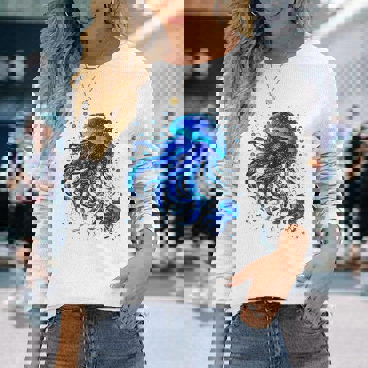 生物発光と水中世界クラゲ 長袖Tシャツ 彼女への贈り物