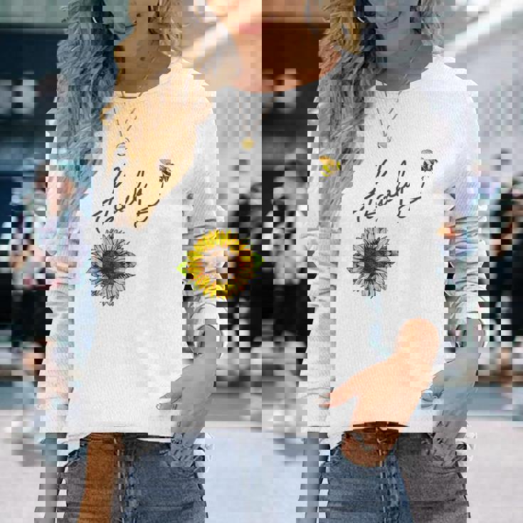 秋のひまわり マルハナバチ 面白いひまわり蜂 秋の愛 長袖Tシャツ 彼女への贈り物